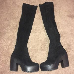 Black suede over the knee boots. Worn once!
